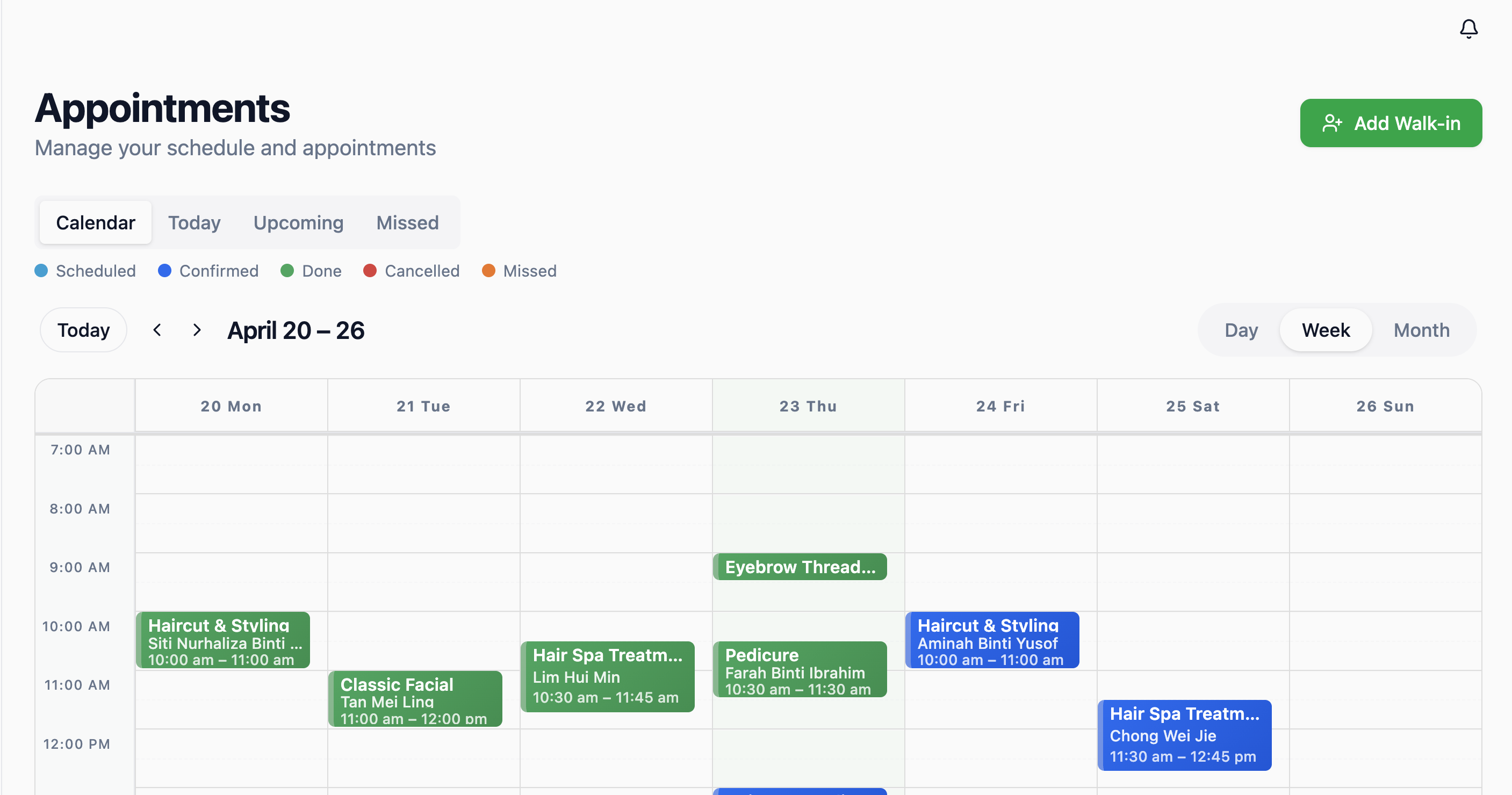 Packed weekly appointments calendar in EzFlow